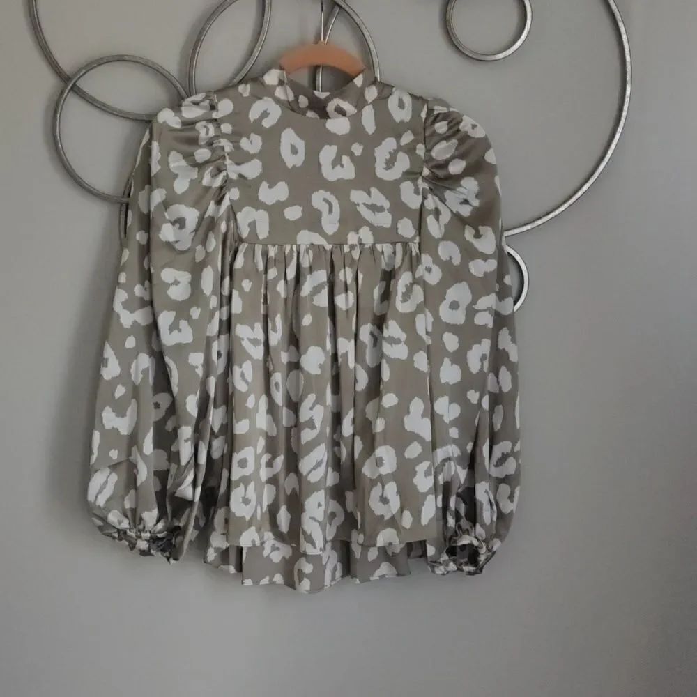 By Together silky mock neck puff sleeve top